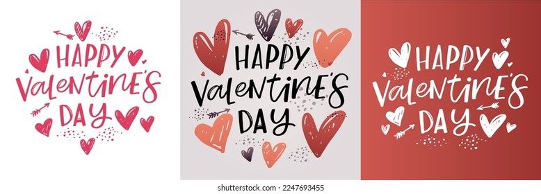 Te amo con letras, Feliz Día de San Valentín, sé mío - con carteles de doodle dibujados a mano. Diseño de camisetas, impresión de tazas, impresión de globos. Grabado a mano para la plantilla de tarjetas de San Valentín. San Valentín