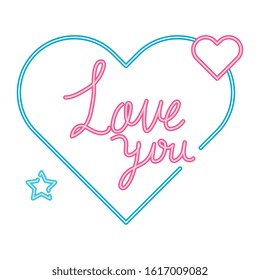 love you lettering in heart isolated icon vector illustration design