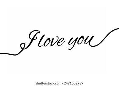 love you lettering isolated on white background. Calligraphy card. I heart you. Hand drawn design elements. Vector illustration