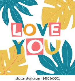 Love you lettering original design. Can be used for poster, greeting card, valentine's day decoration, invitation. Vector illustration