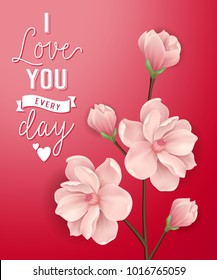 I Love You Lettering with Pink Blossoms