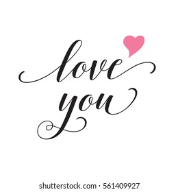 Love you lettering with pink heart