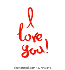 I Love you lettering. Red handwritten words on a white background
