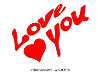 love you lettering red heard