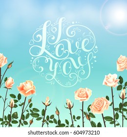I Love you Lettering with Rose. Vector