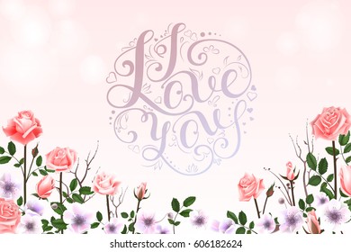 I Love you Lettering with Rose. Vector