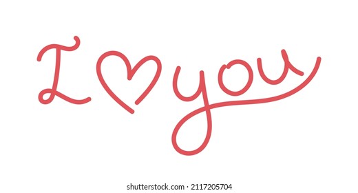 I love you lettering. Simple hand written text with heart icon. Vector illustration.