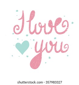 I Love You lettering template for card. Rose words on the white background. 