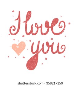 I Love You lettering template for card. Red words on the white background. 