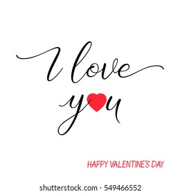 I love you lettering text on white background. Holiday typography design for Valentines Day. Vector Illustration. For greeting card, flyer, poster or banner.