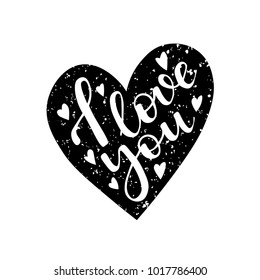 I love you lettering. Vector art. Hand drawn lettering. I Love You. Valentine card. Romantic quote. Heart