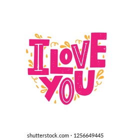 I LOVE YOU. LOVE LETTERING WORDS. FOR ST VALENTINE'S DAY. LOVELY GREETING HAND LETTERING