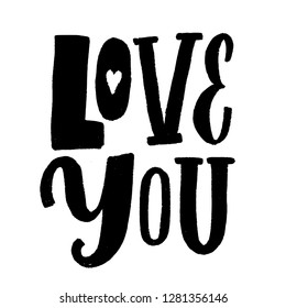 LOVE YOU. LOVE LETTERING WORDS. FOR ST VALENTINE'S DAY. VECTOR LOVELY GREETING HAND LETTERING TYPOGRAPHY