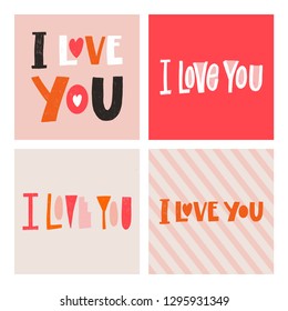 I LOVE YOU. LOVE LETTERING WORDS. FOR ST VALENTINE'S DAY. VECTOR LOVELY GREETING HAND LETTERING