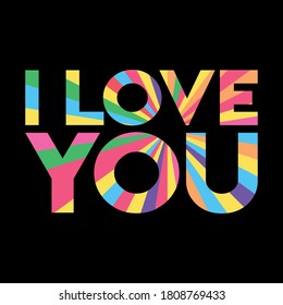I LOVE YOU. Life quote with modern burst effect on dark background vector illustration