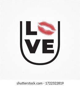 Logotipo "Love You" Concepto creativo con estilo cómic semitonio listo para besar los labios Sexy Imprimir y Leer composición auténtica - Negro y rojo sobre fondo blanco - Diseño gráfico plano vectorial