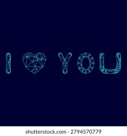 I love you low poly triangulation triangulated polygonal electric cyan blue vibrant aqua neon color vector illustration image outline contour line style