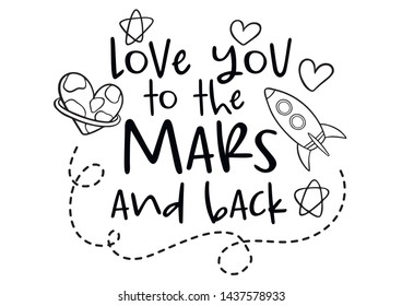 Love you to the Mars and back. Rocket and planet 