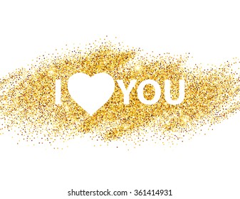 I love you message and heart golden glitter design.  Vector illustration EPS10