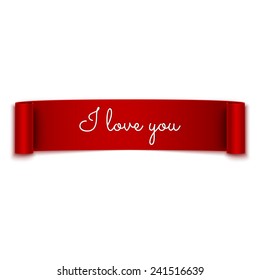 I love you message on red ribbon banner isolated on white