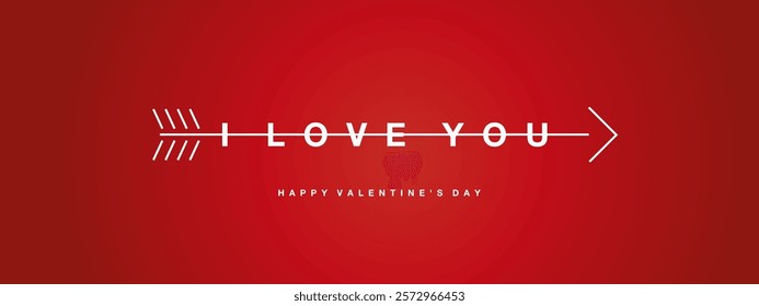 I Love You message pierced by an arrow. Happy Valentine's Day greeting card on red background