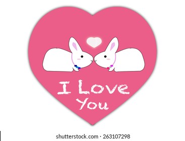 I love you message with rabbit cartoon and heart, concept of love