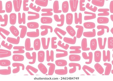 Love you- minimalistic lettering seamless pattern vector. Linear calligraphic ornament text digital style.