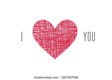 I love you. Modern Greeting card with abstract red heart for Valentine's Day, birthday, Mother's Day, wedding. Vector illustration.