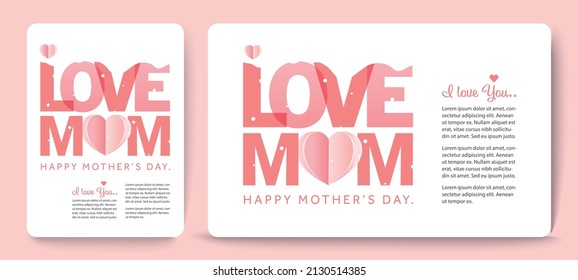 I Love You Mom Card and Website Hand drawn Mother's Day Background, Calligraphy, Lettering Happy Mothers Day. Hand-drawn card with hearts. Vector on white background.