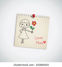 I Love You Mom With Flower On Note Paper Vector