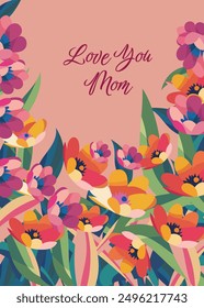 I love you mom greeting cards with beautiful blossom flowers.