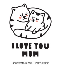 I love you mom. Hand drawn vector icon illustration design in scandinavian, nordic style. Best for nursery, childish textile, apparel, poster, postcard.