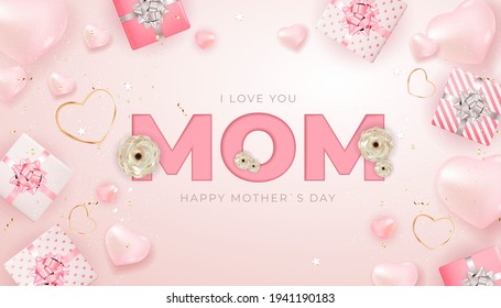 I love you mom. Happy Mother`s Day background. Vector Illustration EPS10