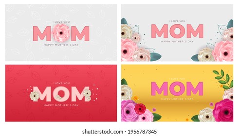 I love you mom. Happy Mother`s Day background greeting card collection set. Vector Illustration EPS10