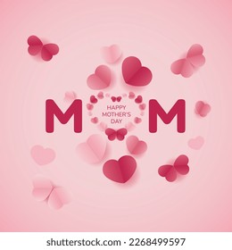 love you mom, heart card for mother's day with pink origami heart