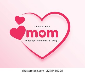 Te quiero, mamá, carta de corazones para el día de las madres. Estilo minimalista de una línea con flores y ilustración vectorial de corazones