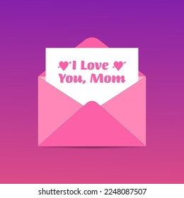 I Love You Mom message Inbox Icon On Happy Valentine's Day, Email Icon and Love Message