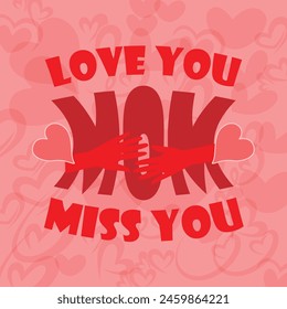 love you mom, miss you mom, pink background, hearts back ground, minimal card, hug to mom, happy mothers day