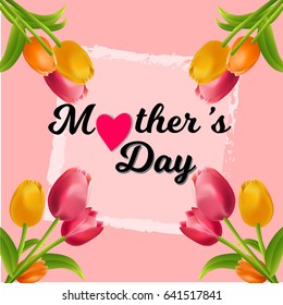 I love you, mom. Mother's day colorful tulips flower background.