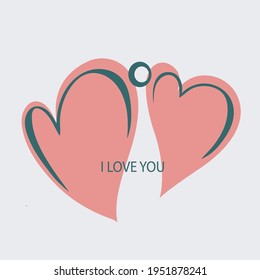 I love you mom text as celebration badge, tag, icon. Banner on a background of hearts. Text card invitation, template. Festivity background. Lettering typography poster. Vector illustration EPS 10.