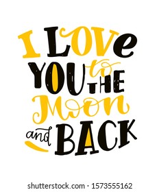 I love you to the moon and back - cute hand drawn lettering postcard