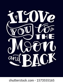 I love you to the moon and back - cute hand drawn lettering postcard