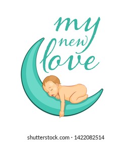 Love you to the moon and back. Hand lettering quotes to print on babies clothes, nursery decorations bags, posters, invitations, cards. Vector illustration. Modern brush calligraphy isolated on white