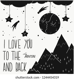 I Love You To The Moon And Back - romantic poster.