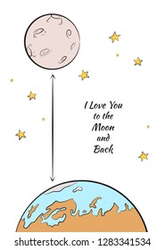 I love you to the moon and back, Valentine's Day greeting card