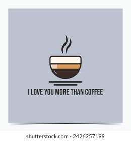 I love you more than coffee - funny Valentine's Day, anniversary, engagement greeting card, poster, template, label, flyer with a cup of coffee