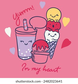 I love you more than ice cream. Pink aesthetics. Vector illustration.