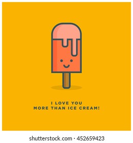 I love you more than ice cream! (Line Art in Flat Style Vector Illustration Quote Poster Design)