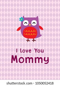 i love you mother day greeting card vector with owl graphic