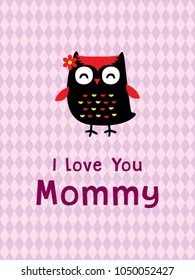 i love you mother day greeting card vector with owl graphic